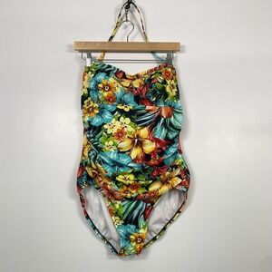 Miraclesuit Womens 16 Multicolor Tropical Floral One Piece Halter Tank Padded